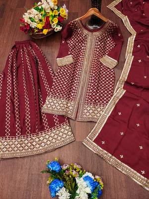 MAROON CHINON SILK  PARTY WEAR SUIT SET  6