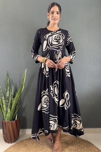 Rayon floral printed gown