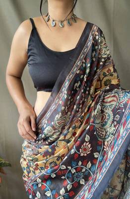 Light Yellow Soft Cotton Kalamkari Printed Saree 1