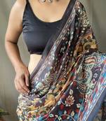 Light Yellow Soft Cotton Kalamkari Printed Saree
