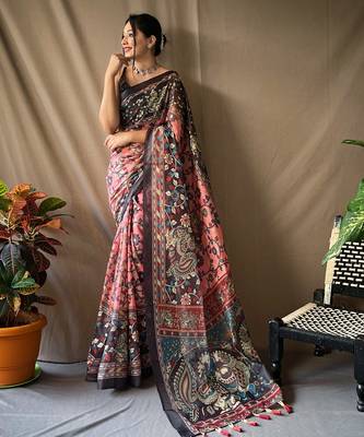 Light Pink Soft Cotton Kalamkari Printed Saree 2