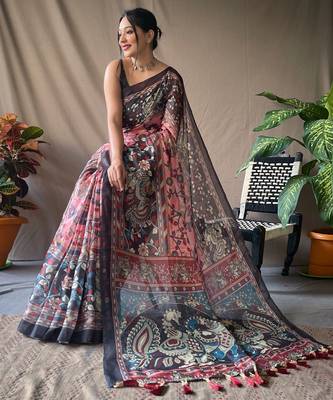 Light Pink Soft Cotton Kalamkari Printed Saree 3
