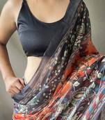 Light Orange Soft Cotton Kalamkari Printed Saree