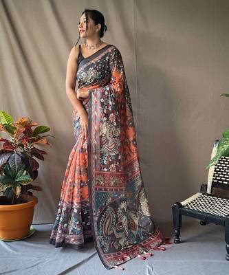 Light Orange Soft Cotton Kalamkari Printed Saree 2