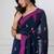 Navy blue handloom mul cotton jamdani weaving and tassels saree