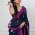 Navy blue handloom mul cotton jamdani weaving and tassels saree