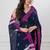 Navy blue handloom mul cotton jamdani weaving and tassels saree