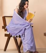 Lavender khadi cotton all over stripes and tassels saree