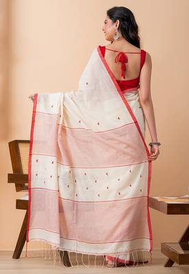 Cream handloom mark pure cotton all over heart jamdani saree 2