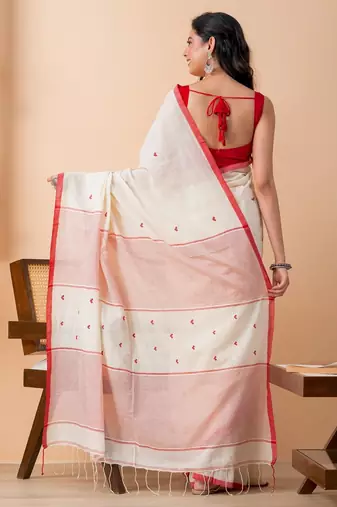 Cream handloom mark pure cotton all over heart jamdani saree