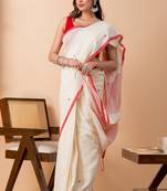 Cream handloom mark pure cotton all over heart jamdani saree
