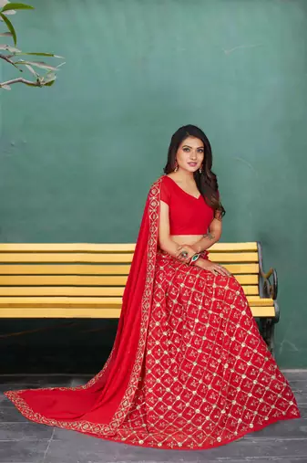 Georgette Red sequin Embroidered Bridal Lehenga Choli