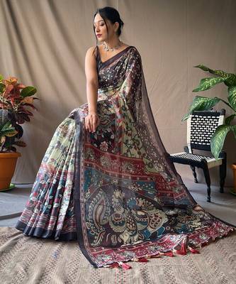 Light Green Soft Cotton Kalamkari Printed Saree 2