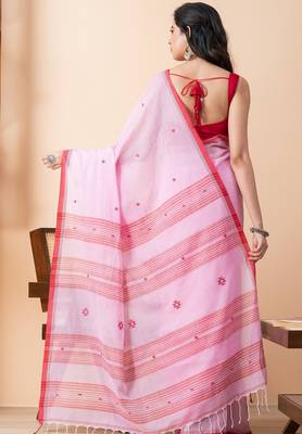 Pink handloom mark pure cotton jamdani saree 2