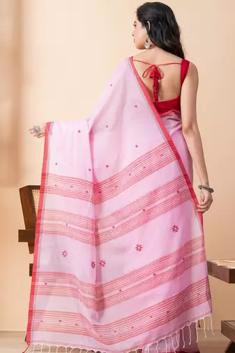 Pink handloom mark pure cotton jamdani saree