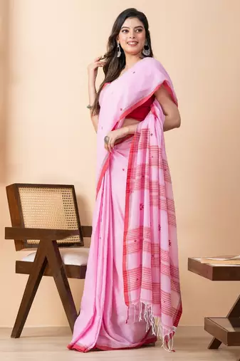 Pink handloom mark pure cotton jamdani saree