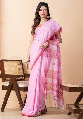 Pink handloom mark pure cotton jamdani saree 1
