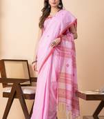 Pink handloom mark pure cotton jamdani saree