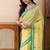 Neon green handloom mark mul cotton jamdani and tassels saree