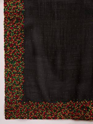 black silk blend chiffon embroidered saree with unstitched blouse 5