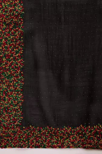 black silk blend chiffon embroidered saree with unstitched blouse