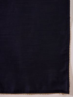 navy blue silk blend chiffon solid saree with unstitched blouse 5