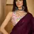 wine silk blend chiffon solid saree with unstitched blouse