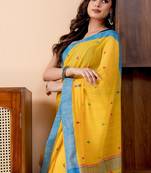 Yellow handloom mark pure cotton jamdani and taseels saree