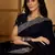 navy blue silk blend chiffon embroidered saree with unstitched blouse