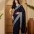 navy blue silk blend chiffon embroidered saree with unstitched blouse