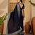 navy blue silk blend chiffon embroidered saree with unstitched blouse