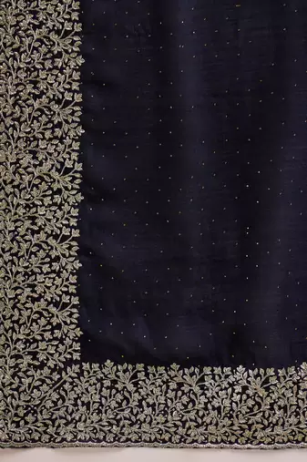 navy blue silk blend chiffon embroidered saree with unstitched blouse