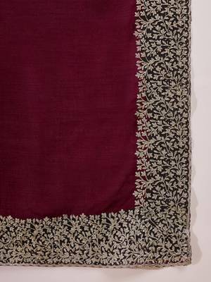 wine silk blend chiffon embroidered saree with unstitched blouse 5