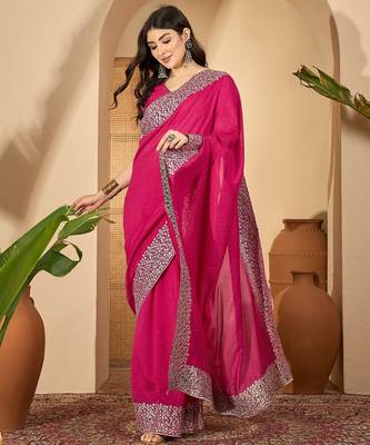 rani silk blend chiffon embroidered saree with unstitched blouse 1