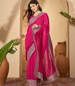 rani silk blend chiffon embroidered saree with unstitched blouse