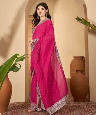 rani silk blend chiffon embroidered saree with unstitched blouse 2