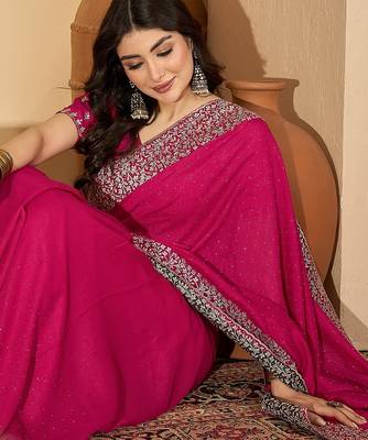 rani silk blend chiffon embroidered saree with unstitched blouse 3