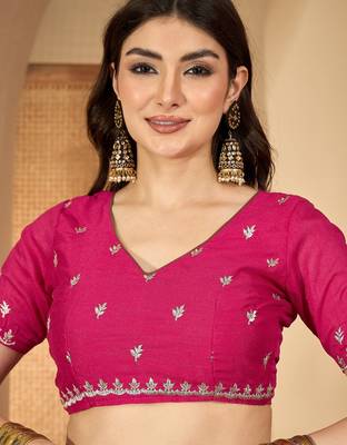 rani silk blend chiffon embroidered saree with unstitched blouse 4