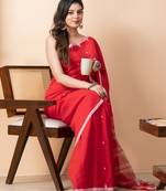 Red handloom mark dhanikhali mul cotton jamdani saree