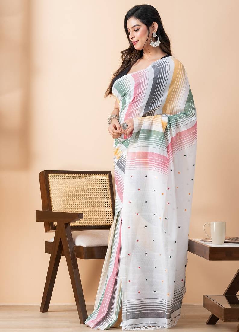 Colorful handloom mark mul cotton jamdani saree