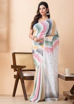 Colorful handloom mark mul cotton jamdani saree 3