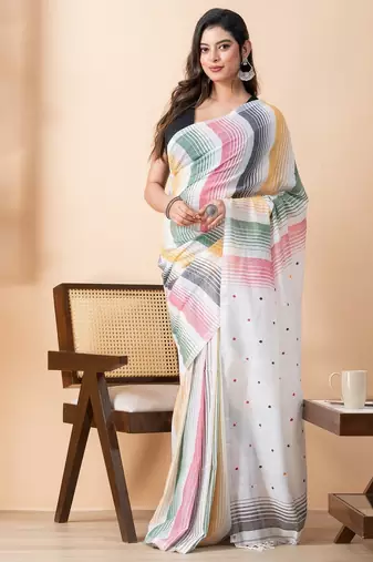 Colorful handloom mark mul cotton jamdani saree