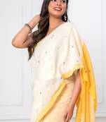 White & yellow handloom mark mul cotton jamdani saree