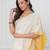 White & yellow handloom mark mul cotton jamdani saree