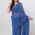 Navy blue handloom mark mul cotton all over small checks with tassels saree