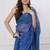 Navy blue handloom mark mul cotton all over small checks with tassels saree