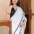 White solid mul cotton with dual stripes and tassels saree