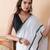 White solid mul cotton with dual stripes and tassels saree
