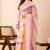 Orange colorblocked mul cotton with broad stripes, zari and tassels saree