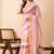 Orange colorblocked mul cotton with broad stripes, zari and tassels saree